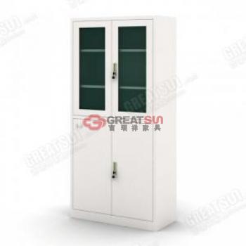 无抽屉对开玻璃门书柜