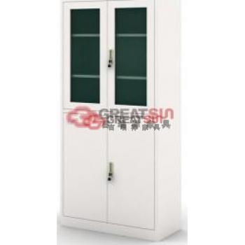 无抽屉对开玻璃门书柜