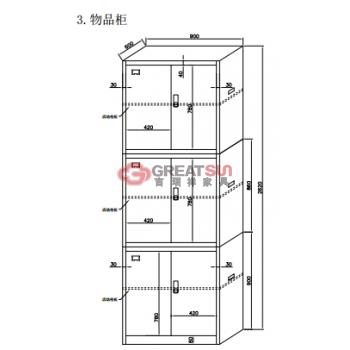 铁皮三节物品扣手柜