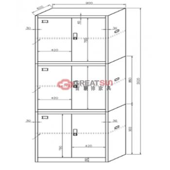 铁皮三节物品扣手柜