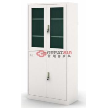 无抽屉对开玻璃门书柜