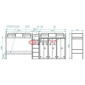 二连三人位公寓床