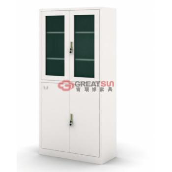 无抽屉对开玻璃门书柜