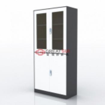 无抽屉对开玻璃门书柜