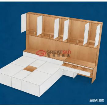 榻榻米房间床及书柜