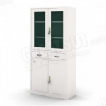 双抽屉对开玻璃门书柜